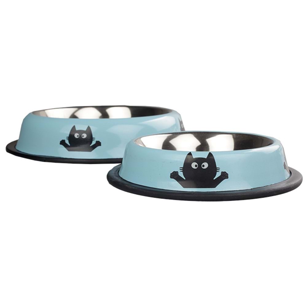 Fancy Paws Kedi Desen Ç. Mama Kabı-Mavi-8 Oz.- 12Cm