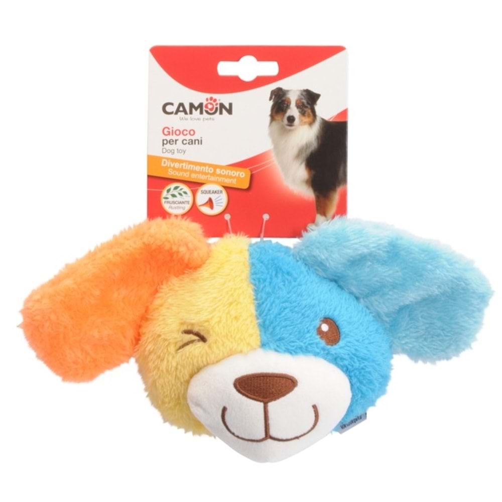 Dog Toy - Polyester Dog Head W/ Squeaker And Crinkle, Approx. 27Cm