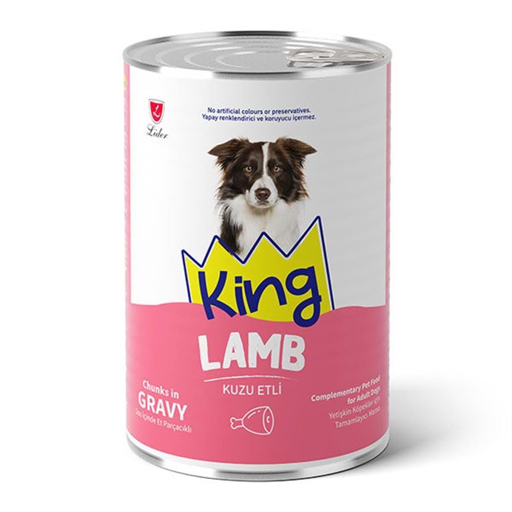 Kıng Konserve Sos İçinde Et Parçacıklı Kuzu Etli Yetişkin Köpek Maması 400 G