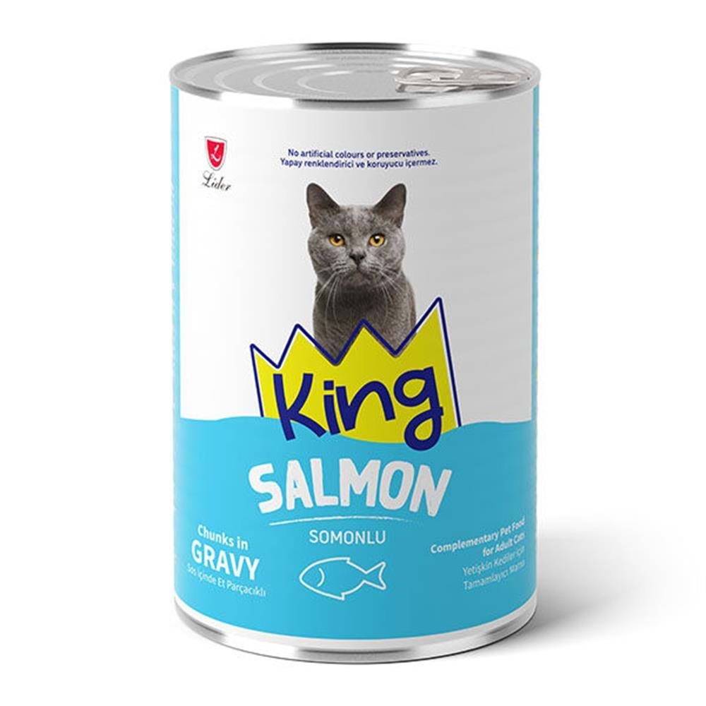Kıng Konserve Sos İçinde Et Parçacıklı Somonlu Yetişkin Kedi Maması 400 G