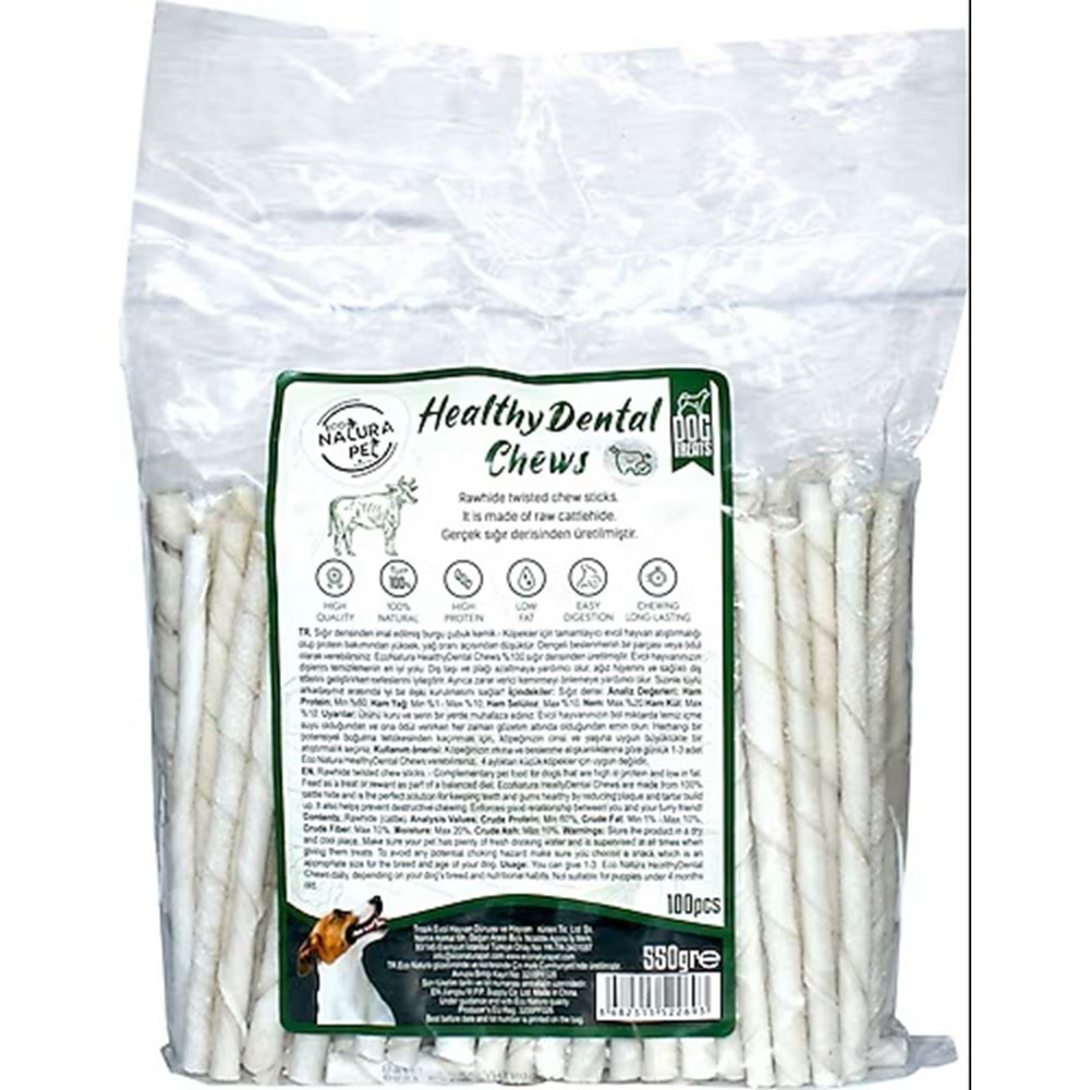 Eco Natura Pet Healty Dental Chews Beyaz Burgu Kemik 13Cm100Lü 550Gr
