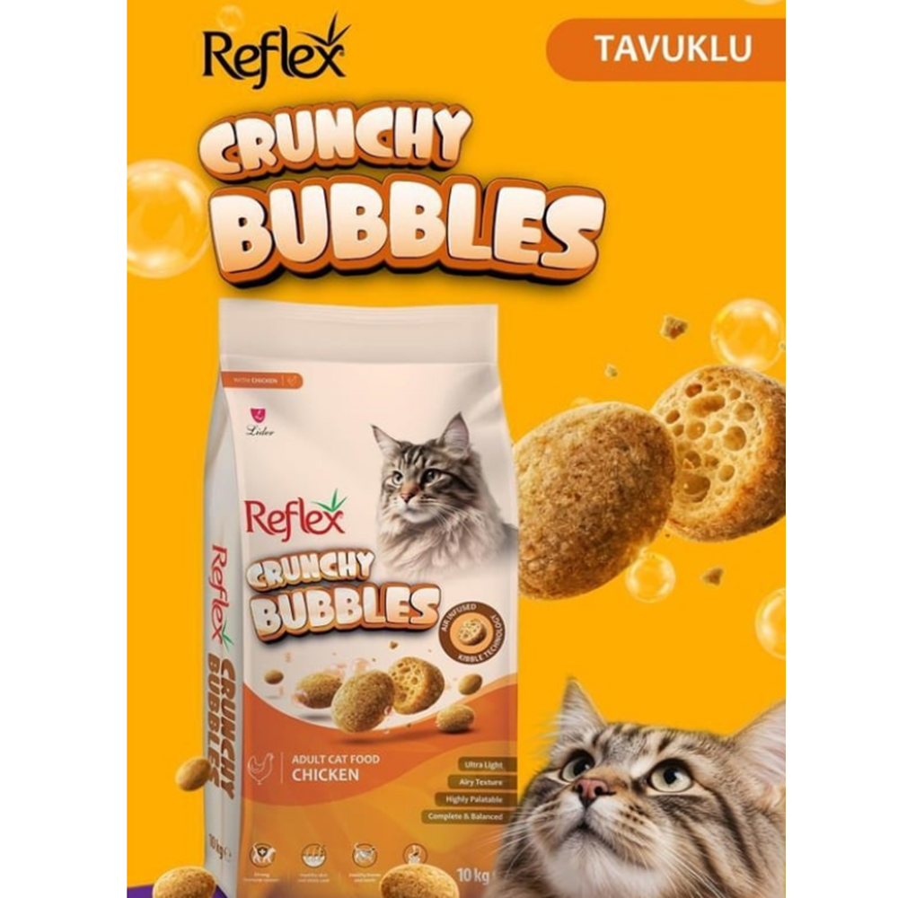REFLEX CRUNCHY BUBBLES TAVUKLU YETİŞKİN KEDİ MAMASI 10 KG