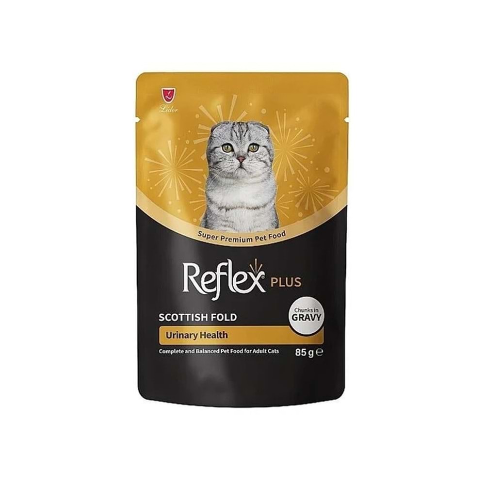 REFLEX PLUS POUCH SCOTTISH FOLD SOS İÇİNDE ET PARÇACIKLI URINARY HEALTH YETİŞKİN KEDİ MAMASI 85 G