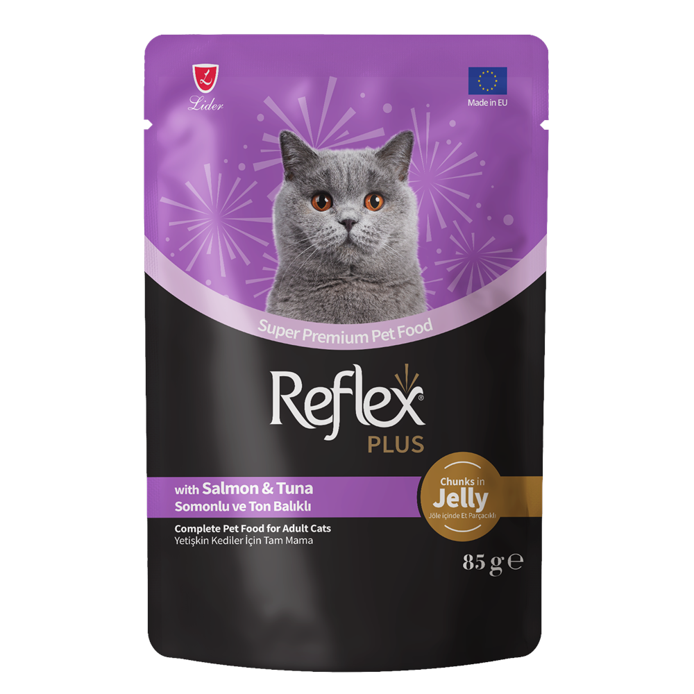 Reflex Plus Pouch Jöle İçinde Et Parçacıklı Somonlu&Ton Balıklı Yetişkin Kedi Maması 85 G