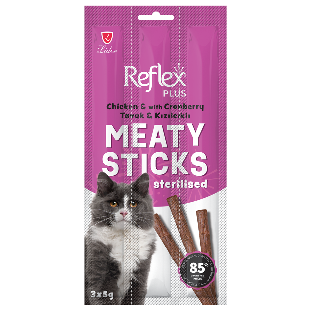 Reflex Plus Tavuklu Ve Kızılcıklı Çubuk Kısırlaştırılmış Yetişkin Kedi Ödül Maması 15 G