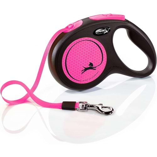 Flexi New Neon M Beden Pembe 5MT Şerit Tasma