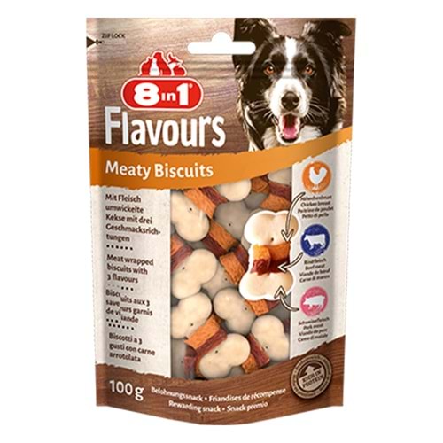8IN1 FlavoursMeaty BiscuitsKöpek Ödül Bisküvisi- Domuz Etli 100GR