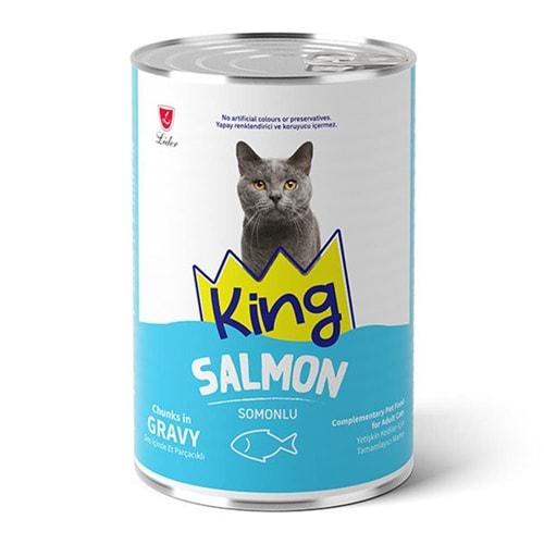 Kıng Konserve Sos İçinde Et Parçacıklı Somonlu Yetişkin Kedi Maması 400 G
