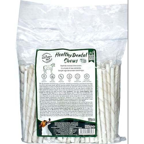 Eco Natura Pet Healty Dental Chews Beyaz Burgu Kemik 13Cm100Lü 550Gr