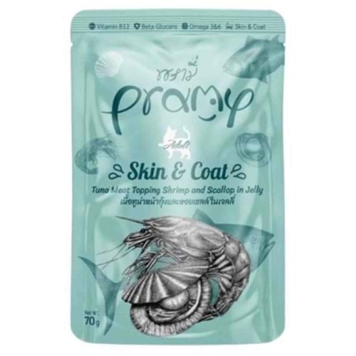 Pramy Pouch Jöle İçinde Karidesli, Deniz Taraklı Ve Ton Balıklı Yetişkin Kedi Maması 70 G