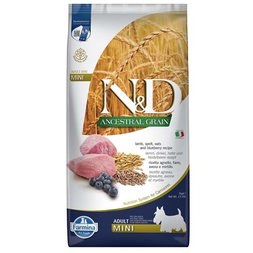 N&D ANCESTRAL GRAIN DOG LAMB, SPELT, OATS & BLUEBERRY ADULT MINI 2,5 KG