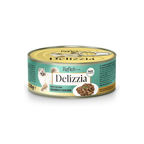 Reflex Plus Delızzıa Sos İçinde Parça Etli Somonlu Ve Tavuklu Yetişkin Kedi Maması 85 G