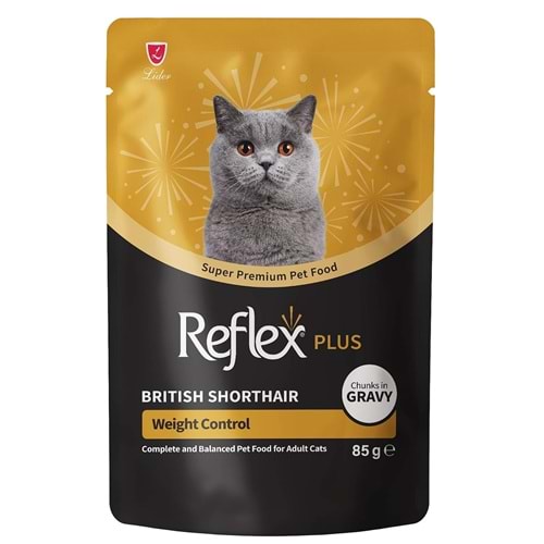 REFLEX PLUS POUCH BRITISH SHORTHAIR SOS İÇİNDE ET PARÇACIKLI WEIGHT CONTROL YETİŞKİN KEDİ MAMASI 85 G