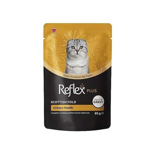 REFLEX PLUS POUCH SCOTTISH FOLD SOS İÇİNDE ET PARÇACIKLI URINARY HEALTH YETİŞKİN KEDİ MAMASI 85 G
