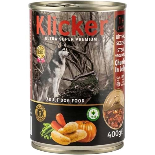 KLİCKER CHUNK BİFTEKLİ&SEBZELİ YETİŞKİN KÖPEK MAMASI KONSERVE 400GR. 12Lİ