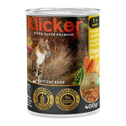 KLİCKER CHUNK TAVUKLU&SEBZELİ YETİŞKİN KEDİ MAMASI KONSERVE 400GR. 12Lİ