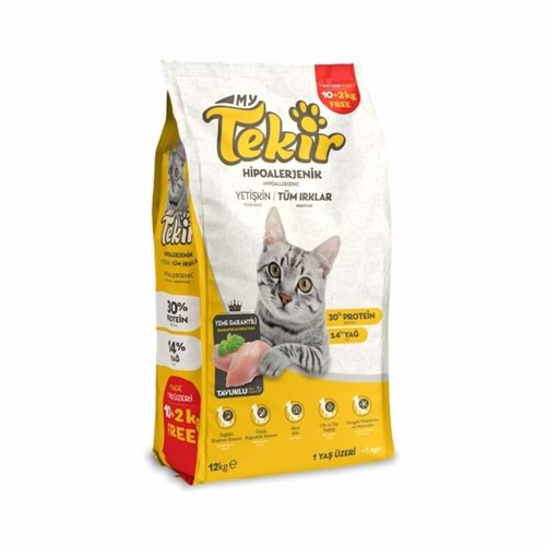 TEKİR YETİŞKİN KEDİ MAMASI TAVUKLU 10+2KG