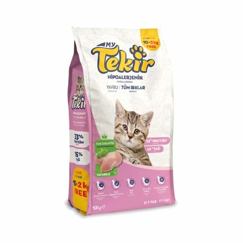 TEKİR YAVRU KEDİ MAMASI TAVUKLU 10+2KG