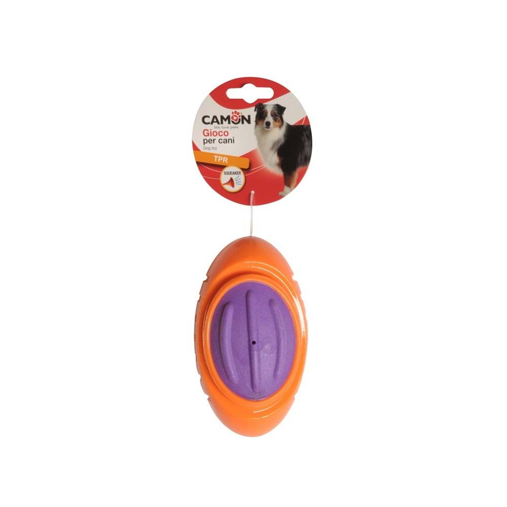 Dog Toy - Two-Tone Tpr Rugby Ball W/Squeaker, Approx. 13Cm