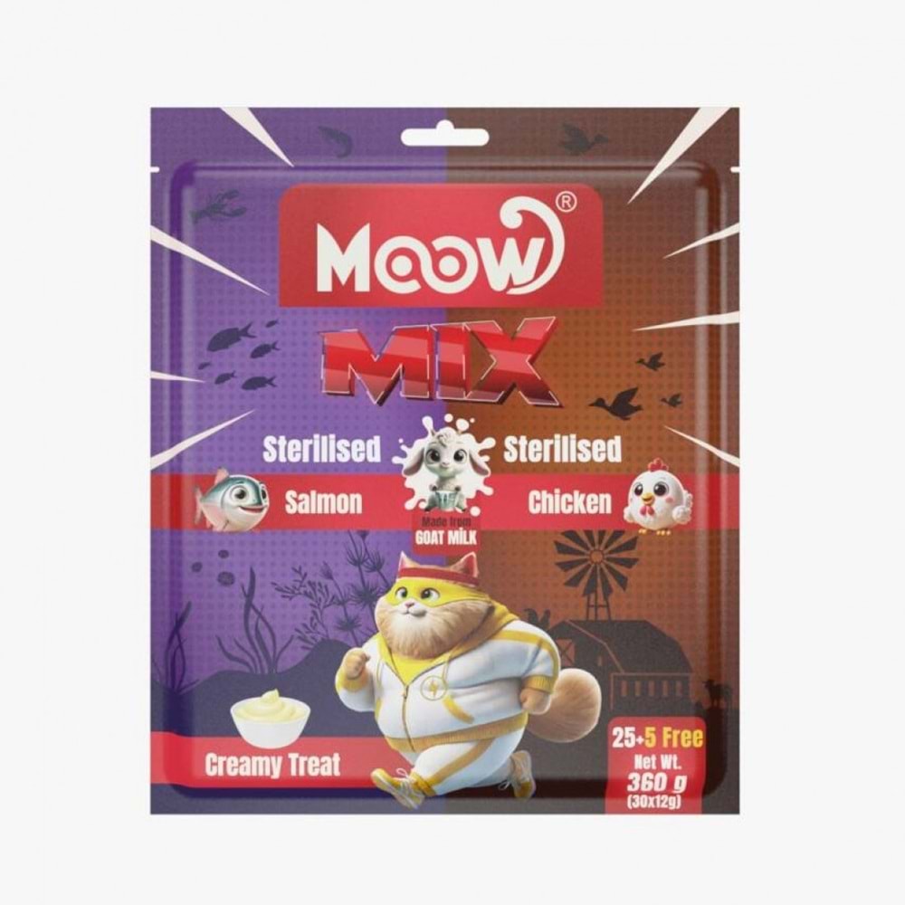 Moow Karışık Somonlu&Tavuklu Keçı Sütlü 12Gr X 30' Lu Sterılısed Kedı Krema Ödülü