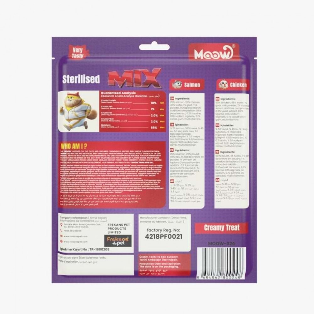 Moow Karışık Somonlu&Tavuklu Keçı Sütlü 12Gr X 30' Lu Sterılısed Kedı Krema Ödülü