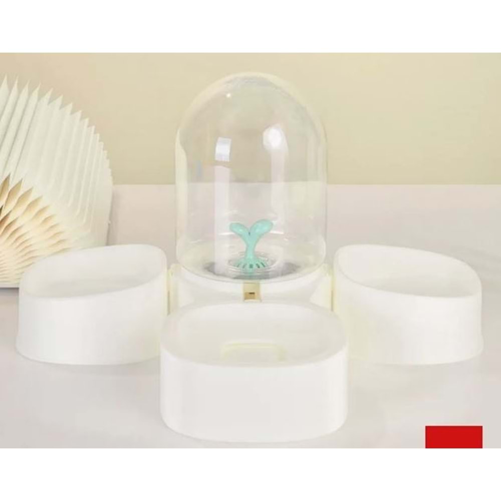 Evcil Hayvan Su Kabı 2 Lt Ve 2 Adet Mama Kabı 45X32X27 Cm Beyaz