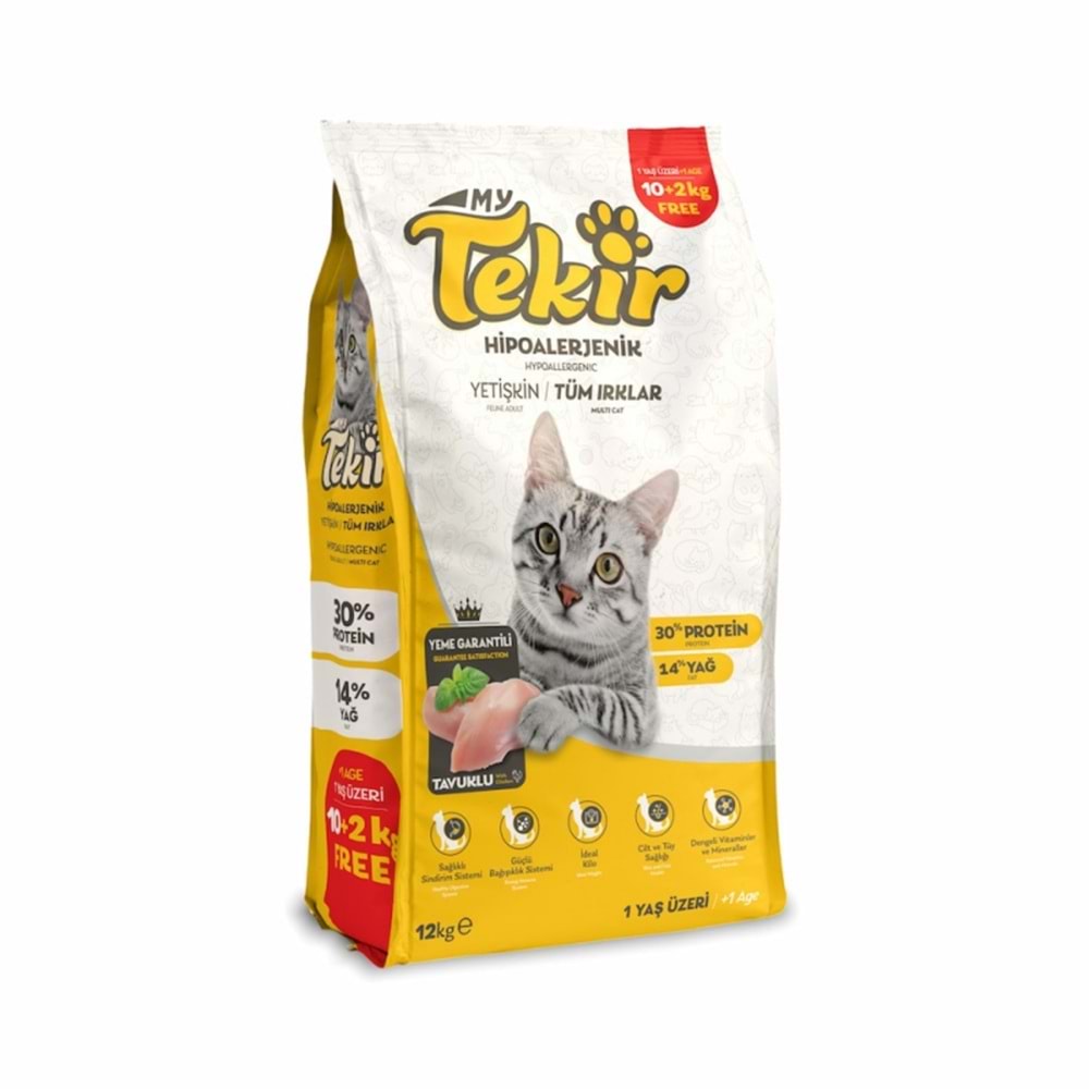 TEKİR YETİŞKİN KEDİ MAMASI TAVUKLU 10+2KG